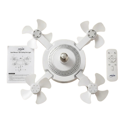 Ventilador de techo con luz LED Felmiro visto de frente, fondo transparente