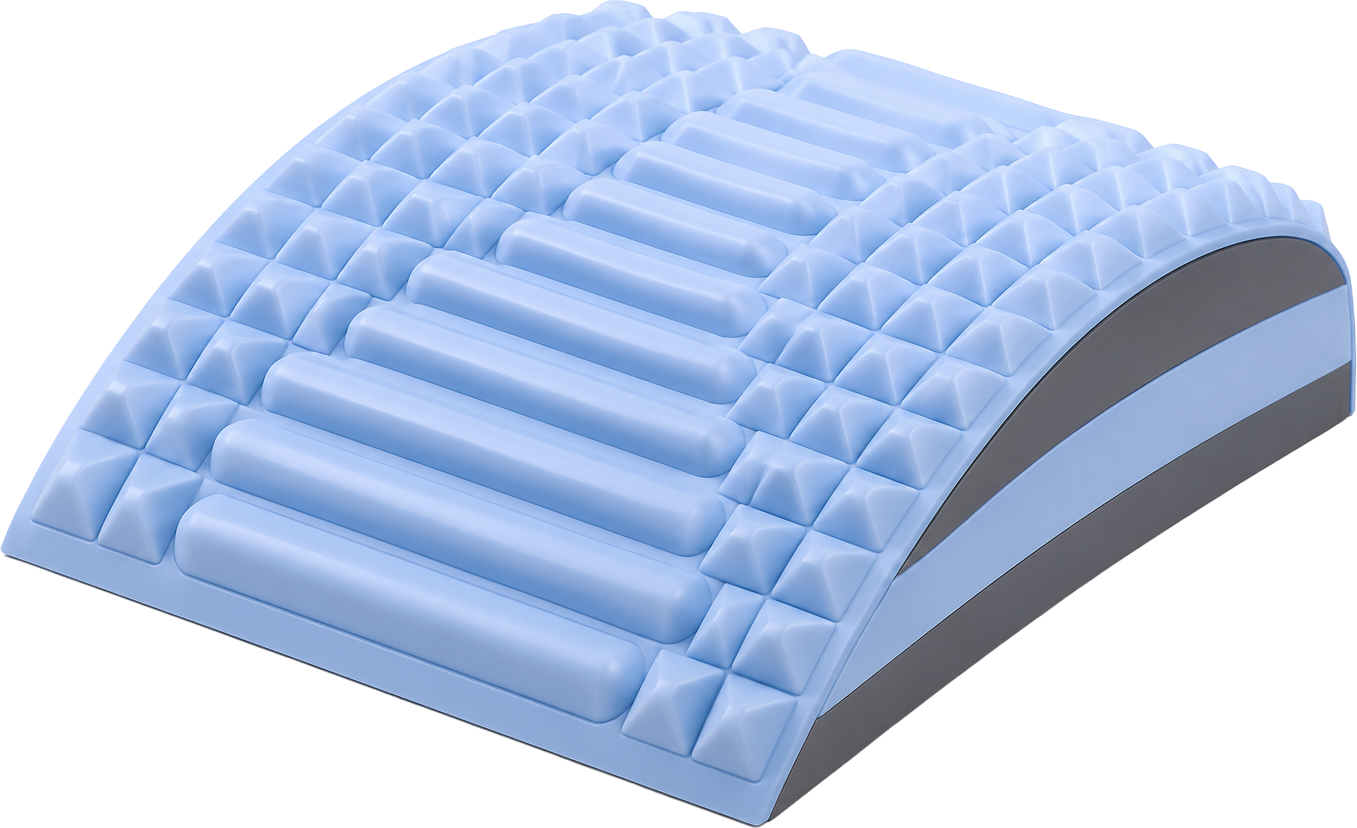 Acemend Back Stretcher seen from above, showing the ridged surface, the acupressure nodes and the centre channel