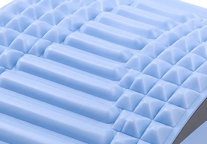Close-up of the contoured massage ridges that run along either side of the spine